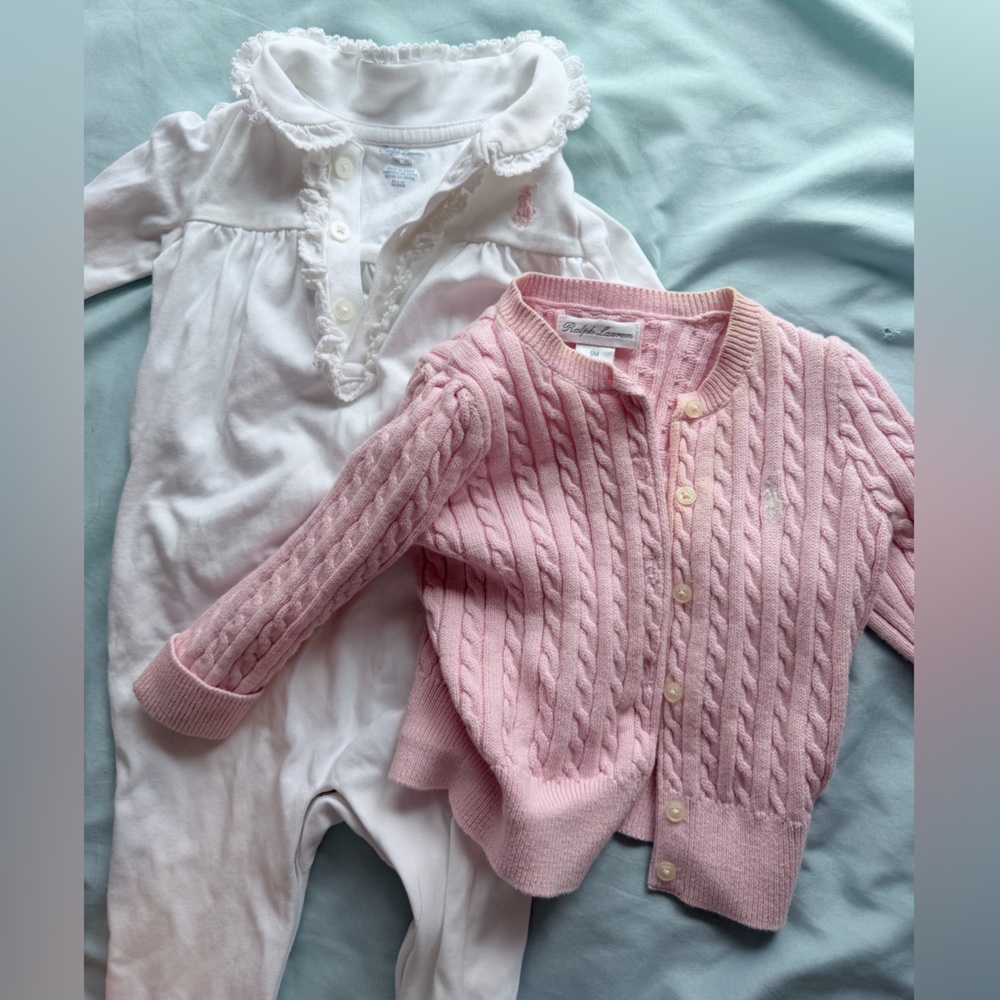Ralph Lauren 6-9M set - pink and white cable knit sweater